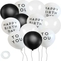 80PCS HAPPY BIRTHDAY TO YOU Balloons Black White