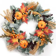 18'' Fall Wreaths with Lights Pumpkin