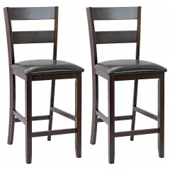 Costway 2-Pieces Bar Stools Counter Height Chairs w/ PU Leather Seat Espresso