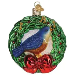 Old World Christmas 3.75 In Calling Bird Tree Ornament , Wreath Bluebird Language Songbirds Multicolored