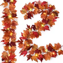 2 Pack Fall Garland with Lights - 5.7Ft (Red)