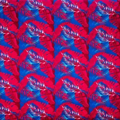 1 Yard All Over Tropical Leaves Cotton Fabric, 36in L x 45in W Royal/Red/Light Blue