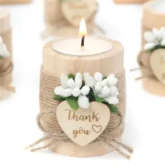50pc Wooden Tealight Candle Holders &ndash; Wedding & Party Favors, Light Brown