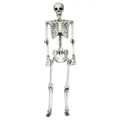 5.4 Feet Life-Size White Poseable Halloween Skeleton with Hanging Rope for Outdoor Decor