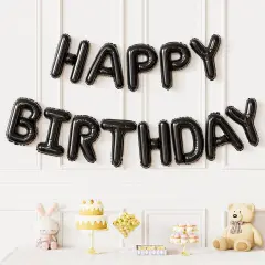 Black Happy Birthday Banner Foil Balloons