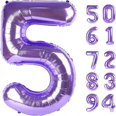Purple 5 Balloon, Number Balloon 40 Inch, Purple Party Supplies