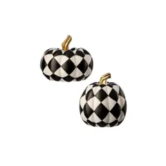 Set of 2 Regency Harlequin Resin Pumpkins &ndash; Black & White Checkered Fall Decor, 6&ndash;6.5 Inch