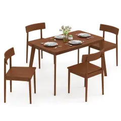 Costway 5 PCS Dining Table Set Rectangular Kitchen Table & 4 Chairs with Rubber Wood Frame