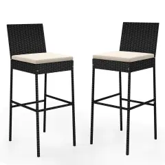 Costway 2/4 PCS Patio Wicker Barstools Bar Height Chairs with Cushions Backyard Off-White