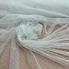 1 Yard 2-Way Stretch Dots Point Net Mesh Fabric 60" Wide for Gowns, Veils & Costumes Ivory