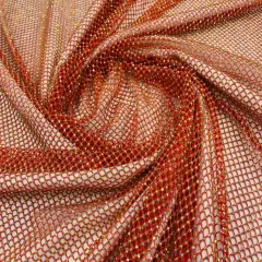 1 Yard Sparkly AB Rhinestone Fishnet Fabric Stretch Mesh for Costumes, D&eacute;cor, and Apparel Orange Iridescent