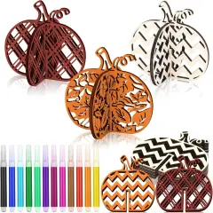36 Pcs Fall Crafts Set 24 Pumpkin Wood Cutouts with 12 Colored