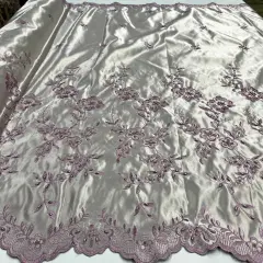 1 Yard Beaded Bridal Lace Fabric Embroidered Floral Satin Gown Couture 54" Width Yam