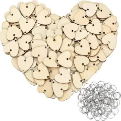 200 Pieces in Total, Wooden Heart Tags with Holes and Rings