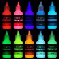 10 Bright Colors Acrylic Glow in The Dark Paint,Liquid Luminous Paint, Neon Paints Glow in Dark for Painting, Halloween Decoration, DIY Crafts, 20 ml Each