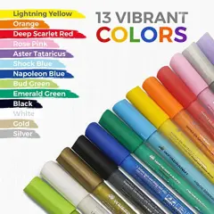 13 Colors Acrylic Markers Pens for Rock Painting, Paper, Plastic, Ceramic, Glass, Wood, Metal, Scrapbooking Craft, Card Making, Canvas. Water-Based, Non-Toxic, Quick Dry, Medium Tip,