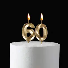 60th Birthday Candles,Gold Number 60 Cake Topper for Birthday Decorations Party Decoration