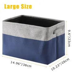 3 Pieces Collapsible Storage Bin Foldable Canvas Fabric Open Storage Basket Cube Box, Sturdy Organizer With Handles for Home, Office, Nursery, Closet Shelves（gray and navy