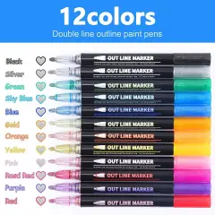 12 ColorsShimmer Markers Outline Pens, Gifts for Teen Girl Girls Trendy Stuff,Metallic Marker Pens for Drawing, School Art Supplies, Crafts for Kids Ages 8-12, Gifts for 4-12 Year Old Girl