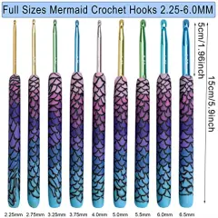9 Pieces Magic Mermaid Crochet Hoook Solft Warm Crochet Hook Kit Complete 2.0-6.0mm Aluminum Knitting Hook for Crochet Yarn Craft (Patent Pending) (Mermaid)