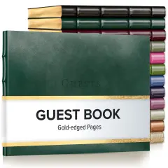 Gallery Leather Guest Book Special Events, add Photos, 192 Lined Pages, Bonded Leather, Hardcover, Gold-Gilded, Guestbook Acadia Green
