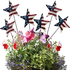 H Metal American Star Barn Yard Sign, Patriotic Metal US Flag Star Barn Garden Stake for Planter Pot Walkway Pathway 4th of July Decor
