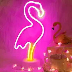 Flamingo Neon Sign &ndash; LED Pink Flamingo Light for Bedroom, Girls Room Decor, Party, or Gift | USB/Battery Operated with Pedestal
