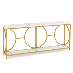 2-Tier Faux Marble Top Console Table with Storage Shelf-White