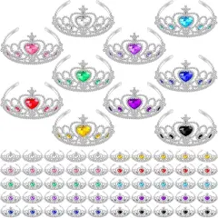 60 Pack Kids Tiara Crown Set Dress up Costume Party Accessories Princess Crown with Heart Stones Plastic Headband