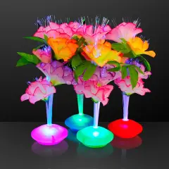 Summer Tropical Fiber Optic LED Flower Centerpieces (Set of 12) &ndash; Light Up Table Decorations for Summer Parties, Luau, and Poolside Events