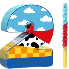 Toy Inspired Game Pi&ntilde;ata Cow Pi&ntilde;ata for Kids Cartoon Story with Stick Blue Yellow Red Cow Clouds Decor for Boys Girls Adults Birthday Baby Shower Party Supplies Gifts Decor(Number 2)