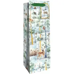 Pack/6: Snowy Woodland Wine Bag - 4-1/2 x 4-1/2 x 14"