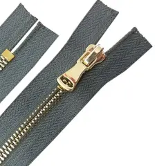5MM Closed Bottom Zipper Gray Tape Brass Teeth 7 Inches