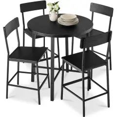 Best Choice Products 5-Piece Modern Round Counter Height Dining Set w/ 4 Chairs, 1.5in Thick Table Black