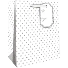 Pack/6: Silver Dots on White Gift Bag