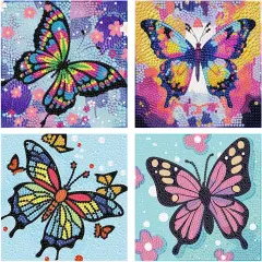 4 Packs Diamond Art Kits for Kids, Butterfly Diamond Art for Kids Ages 8-12, Diamond Painting Kits for Home Wall Decor (6x6 Inch)