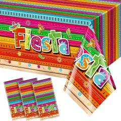 3 Pieces Mexican Fiesta Party Tablecloth Decorations,Plastic Cinco De Mayo Printed Table Cloth Table Cover for Fiesta Taco Night Birthday and Mexican Themed Party Supplies, 54 x 108 Inch
