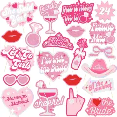 Bachelorette Photo Booth Props - 24 Pieces, pre-Assembled - Rose Gold Future Mrs Party Decorations, Bride to Be, Bridal Shower