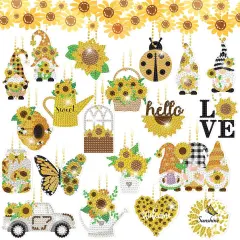 20 Pcs Sunflower Gnome Diamond Painting Keychains DIY Craft 5D Diamond Key Chain Kit Farmhouse Gnome Key Chain Making Kit for Kids Adults Beginners Summer Art Key Ring Pendant Making