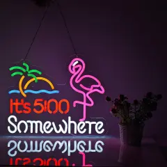 Summer Flamingo "It's 5:00 O'clock Somewhere" Neon Sign - Dimmable LED Bar & Beer Neon Light for Wall D&eacute;cor