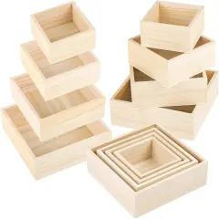 8 Pieces Unfinished Wooden Craft Box in 4 Sizes