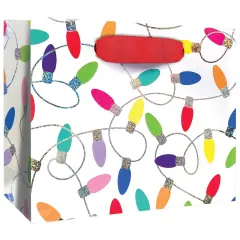 Pack/6: Christmas Lights White Gift Bag - 5 x 2 x 4"