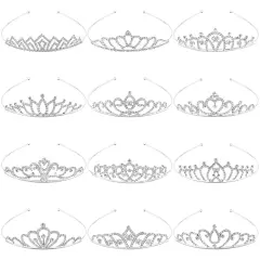 12PCS Tiaras Silver Metal Sparkly Glitter Rhinestone Crown Headbands Wedding Prom Birthday Party Princess Hair Tiaras Clasps Accessories for Brides Kids Girls Teens Women