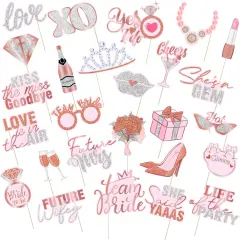 26 Pieces Bridal Shower Wedding Photo Booth Props Bachelorette Photo Props Rose Gold Pink Future Wife Party Decorations for Bridal Shower Out Hen Party Gift Accessories