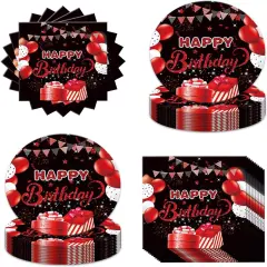 40pcs Black and Red Birthday Party Supplies,Include 20 Dessert Plate, 20 Napkin,For Men and women Birthday Party Supplies,Used for Black and Red Birthday Party Decoration