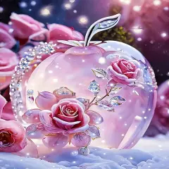 Diamond Art Painting Kits for Adults, Pink Rose 5D Diamond Painting Dots Art Kits for Adults Beginner, Crystal apple DIY Full Round Gem Crystal Art paint by Diamond, Home Wall Decor 12x 16 In