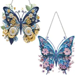 5D Diamond Art Kits for Adults, Butterflies Diamond Hanging Ornament Kits for Windows, DIY Special Shaped Diamond Dot Kits, Crystal Window Hanging Pendant Ornament 2PCS(Butterflies)