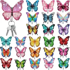 25 PcsDIY Diamond Art Painting Wall Hook Key Holder Butterfly Wall Hooks Rhinestone Dot Gem Art Kits Sticky Hooks for Towel Hat Kitchen Decoration