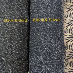 1 Yard Black Velvet Flocking Lace Glitter Mesh Fabric with Stretch 100 Percent Polyester 59/60 Inches Wide Black & Silver