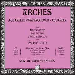 Arches Aquarelle Hot Pressed Watercolor Block 18"X24"- 140lb, 20 Sheets